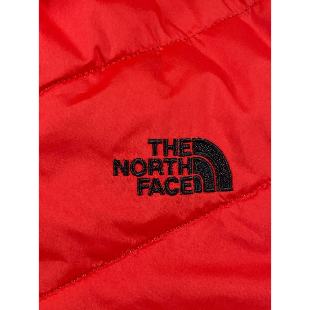 The North Face Red Puffer Jacket Womens Large Chevron Quilted Zip - Picture 6 of 13